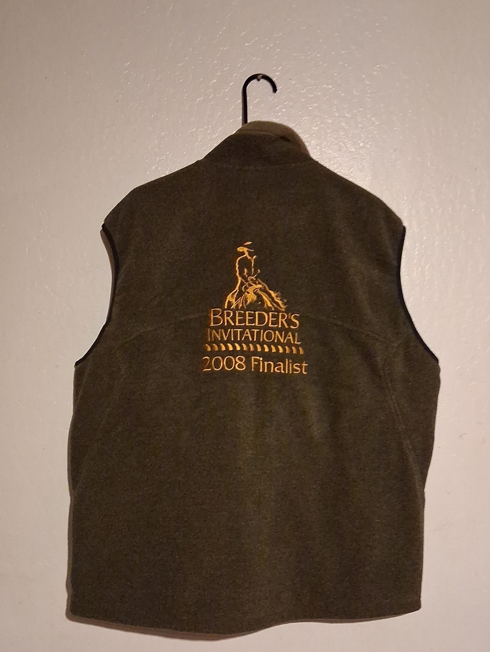 REI Olive Green Fleece Vest with Gold Embroidered Logo